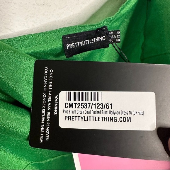 NWT PrettyLittleThing Bright Green Cowl Neck Ruched Front Bodycon Dress $42 - Picture 7 of 9